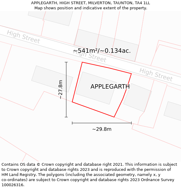 APPLEGARTH, HIGH STREET, MILVERTON, TAUNTON, TA4 1LL: Plot and title map