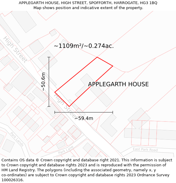 APPLEGARTH HOUSE, HIGH STREET, SPOFFORTH, HARROGATE, HG3 1BQ: Plot and title map