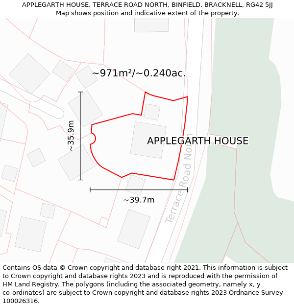 APPLEGARTH HOUSE, TERRACE ROAD NORTH, BINFIELD, BRACKNELL, RG42 5JJ: Plot and title map