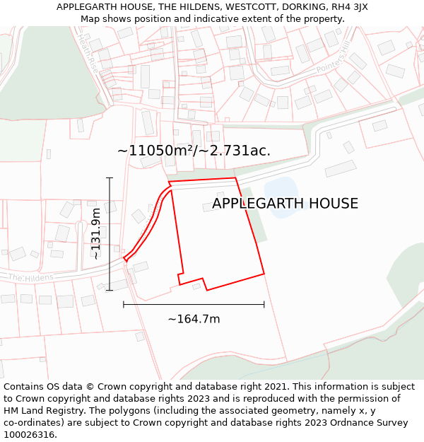 APPLEGARTH HOUSE, THE HILDENS, WESTCOTT, DORKING, RH4 3JX: Plot and title map