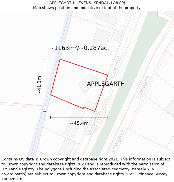 APPLEGARTH, LEVENS, KENDAL, LA8 8PJ: Plot and title map