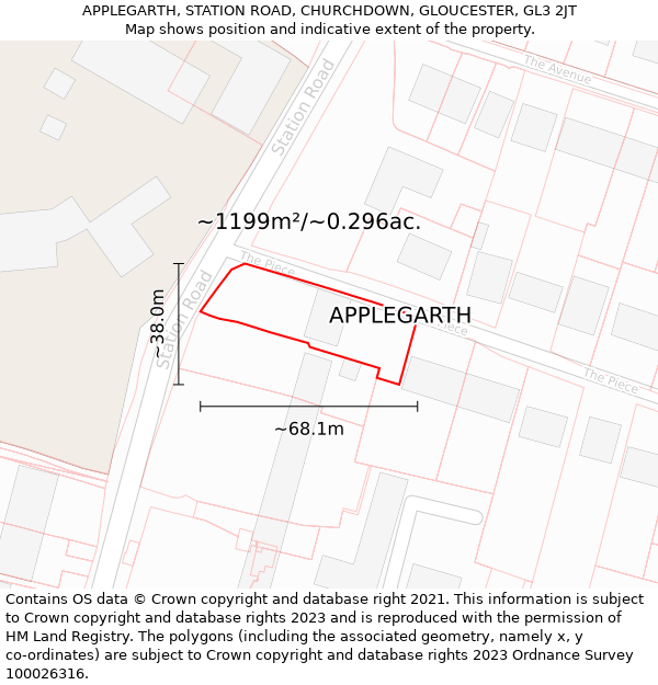 APPLEGARTH, STATION ROAD, CHURCHDOWN, GLOUCESTER, GL3 2JT: Plot and title map