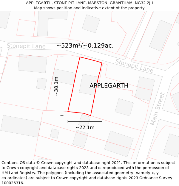 APPLEGARTH, STONE PIT LANE, MARSTON, GRANTHAM, NG32 2JH: Plot and title map