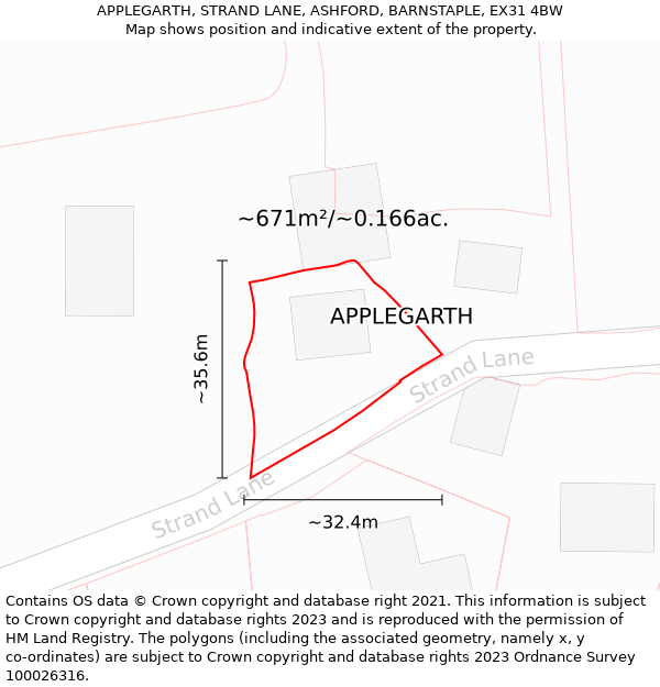 APPLEGARTH, STRAND LANE, ASHFORD, BARNSTAPLE, EX31 4BW: Plot and title map