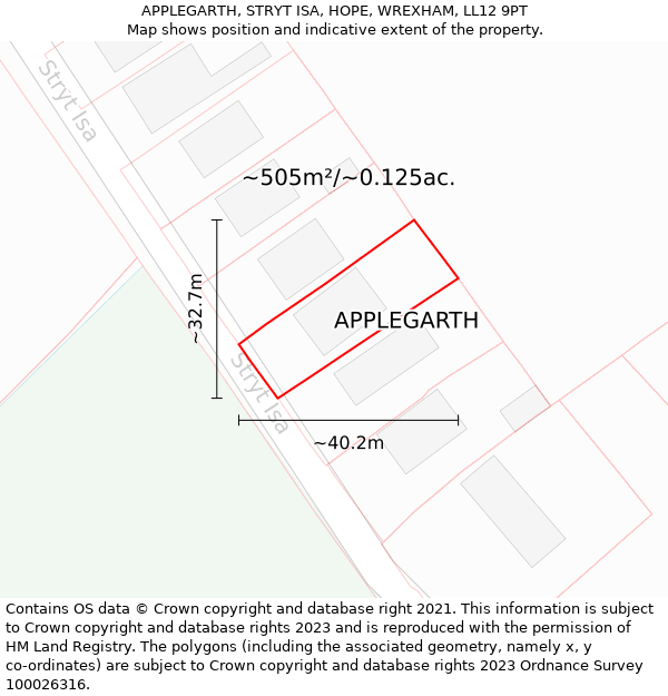 APPLEGARTH, STRYT ISA, HOPE, WREXHAM, LL12 9PT: Plot and title map