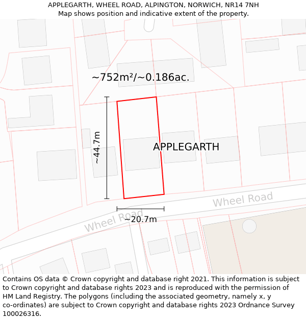 APPLEGARTH, WHEEL ROAD, ALPINGTON, NORWICH, NR14 7NH: Plot and title map