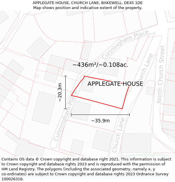 APPLEGATE HOUSE, CHURCH LANE, BAKEWELL, DE45 1DE: Plot and title map