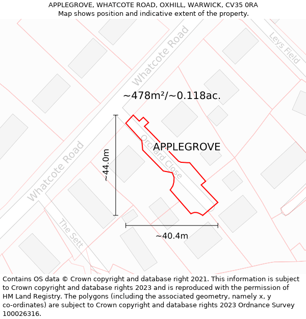 APPLEGROVE, WHATCOTE ROAD, OXHILL, WARWICK, CV35 0RA: Plot and title map