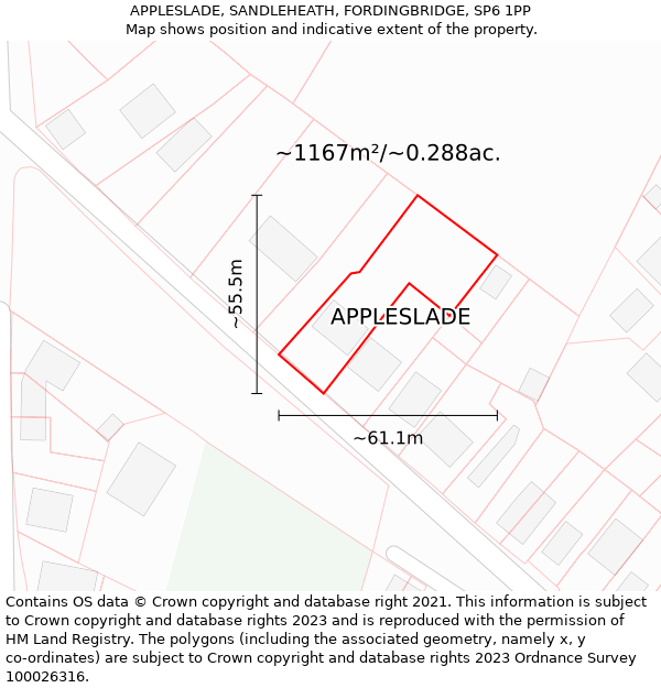 APPLESLADE, SANDLEHEATH, FORDINGBRIDGE, SP6 1PP: Plot and title map