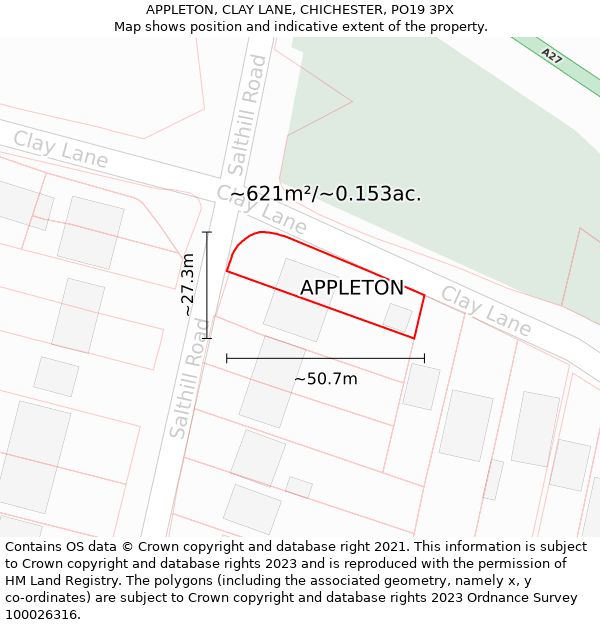 APPLETON, CLAY LANE, CHICHESTER, PO19 3PX: Plot and title map