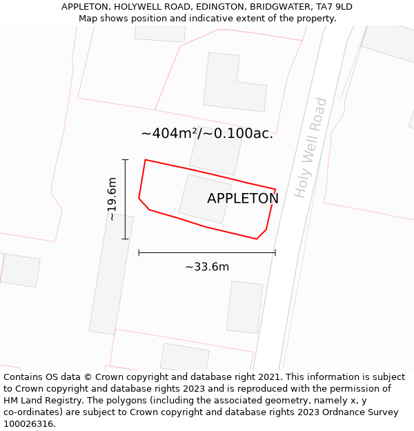 APPLETON, HOLYWELL ROAD, EDINGTON, BRIDGWATER, TA7 9LD: Plot and title map