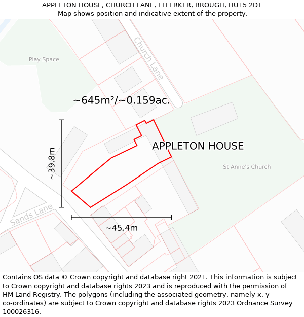 APPLETON HOUSE, CHURCH LANE, ELLERKER, BROUGH, HU15 2DT: Plot and title map