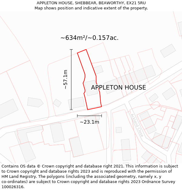 APPLETON HOUSE, SHEBBEAR, BEAWORTHY, EX21 5RU: Plot and title map