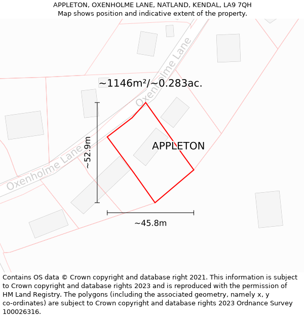 APPLETON, OXENHOLME LANE, NATLAND, KENDAL, LA9 7QH: Plot and title map