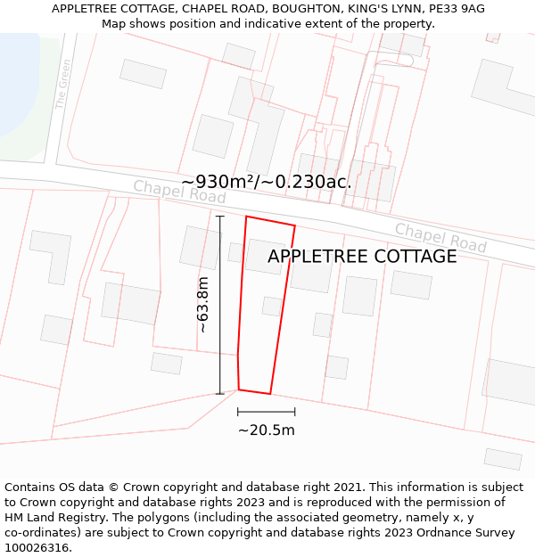 APPLETREE COTTAGE, CHAPEL ROAD, BOUGHTON, KING'S LYNN, PE33 9AG: Plot and title map