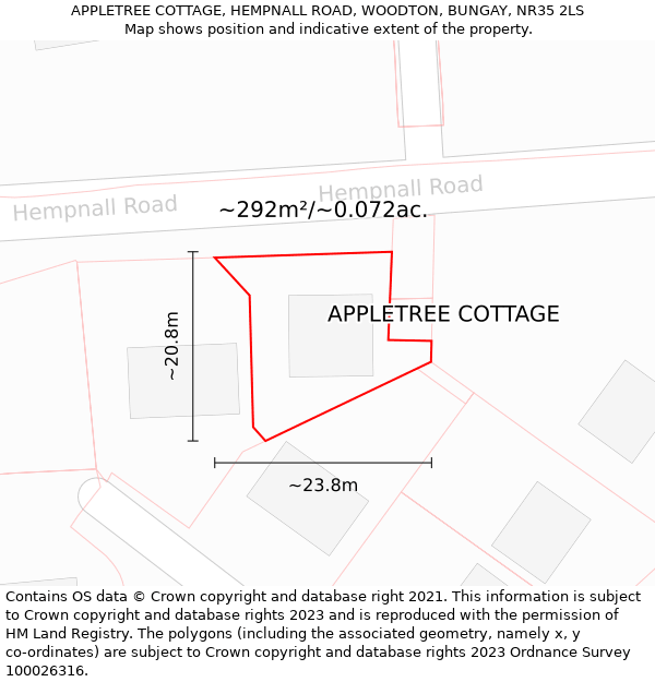 APPLETREE COTTAGE, HEMPNALL ROAD, WOODTON, BUNGAY, NR35 2LS: Plot and title map