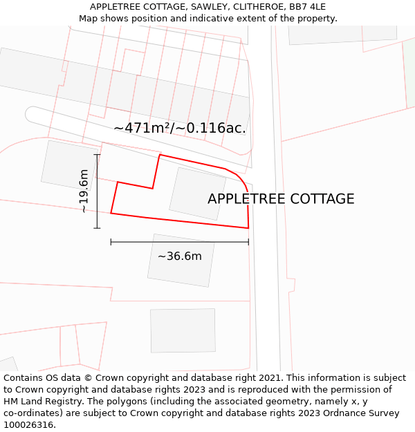 APPLETREE COTTAGE, SAWLEY, CLITHEROE, BB7 4LE: Plot and title map