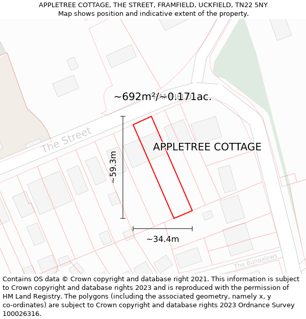 APPLETREE COTTAGE, THE STREET, FRAMFIELD, UCKFIELD, TN22 5NY: Plot and title map