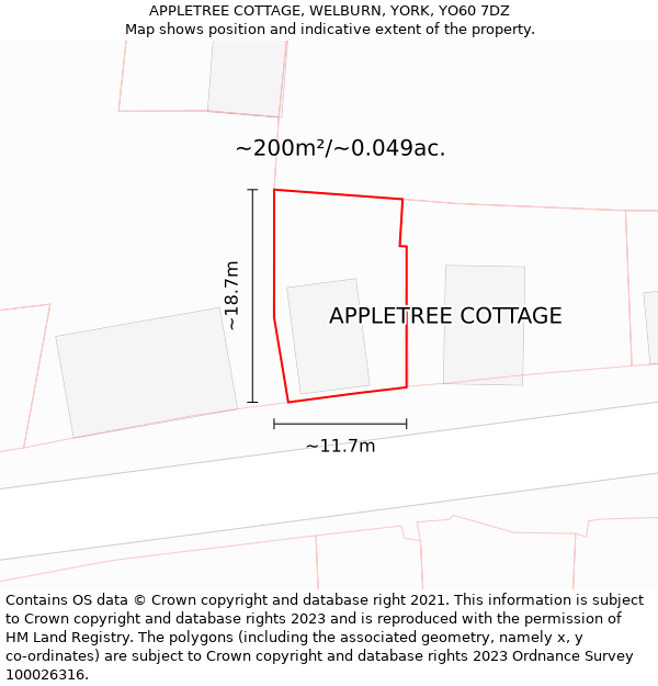 APPLETREE COTTAGE, WELBURN, YORK, YO60 7DZ: Plot and title map