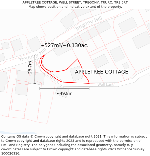 APPLETREE COTTAGE, WELL STREET, TREGONY, TRURO, TR2 5RT: Plot and title map