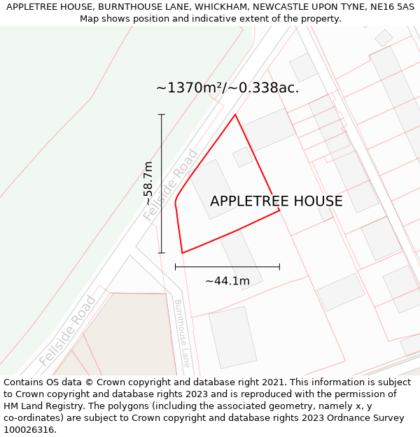 APPLETREE HOUSE, BURNTHOUSE LANE, WHICKHAM, NEWCASTLE UPON TYNE, NE16 5AS: Plot and title map