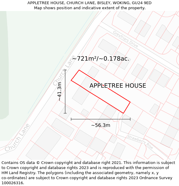 APPLETREE HOUSE, CHURCH LANE, BISLEY, WOKING, GU24 9ED: Plot and title map