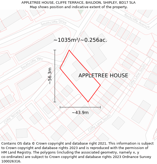 APPLETREE HOUSE, CLIFFE TERRACE, BAILDON, SHIPLEY, BD17 5LA: Plot and title map