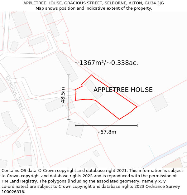 APPLETREE HOUSE, GRACIOUS STREET, SELBORNE, ALTON, GU34 3JG: Plot and title map