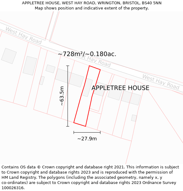 APPLETREE HOUSE, WEST HAY ROAD, WRINGTON, BRISTOL, BS40 5NN: Plot and title map