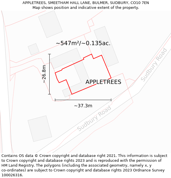 APPLETREES, SMEETHAM HALL LANE, BULMER, SUDBURY, CO10 7EN: Plot and title map