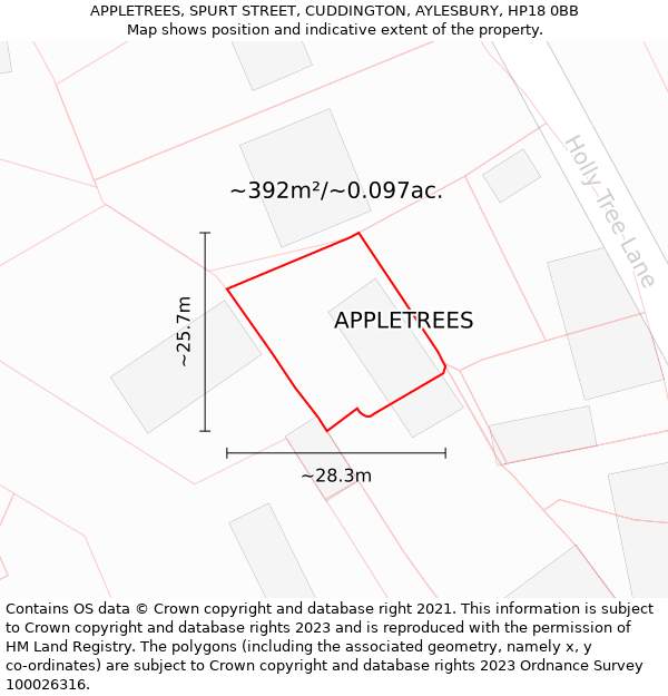 APPLETREES, SPURT STREET, CUDDINGTON, AYLESBURY, HP18 0BB: Plot and title map