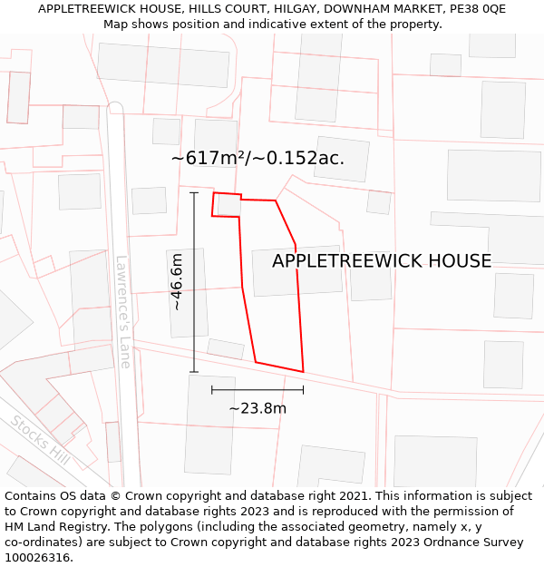 APPLETREEWICK HOUSE, HILLS COURT, HILGAY, DOWNHAM MARKET, PE38 0QE: Plot and title map