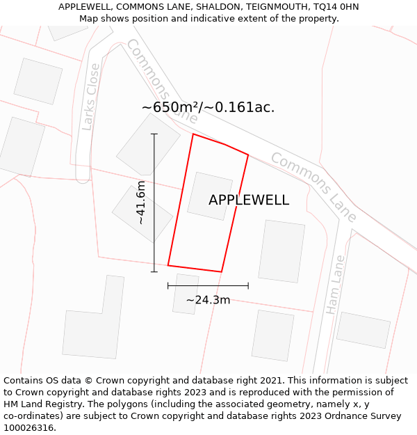 APPLEWELL, COMMONS LANE, SHALDON, TEIGNMOUTH, TQ14 0HN: Plot and title map