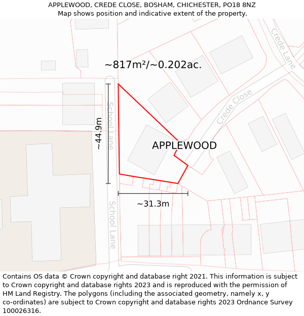 APPLEWOOD, CREDE CLOSE, BOSHAM, CHICHESTER, PO18 8NZ: Plot and title map