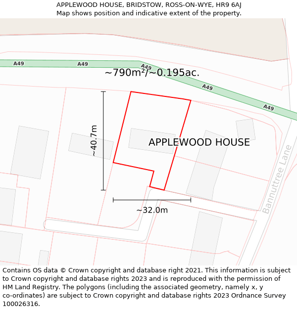 APPLEWOOD HOUSE, BRIDSTOW, ROSS-ON-WYE, HR9 6AJ: Plot and title map