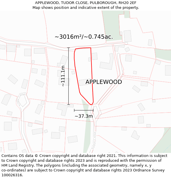 APPLEWOOD, TUDOR CLOSE, PULBOROUGH, RH20 2EF: Plot and title map