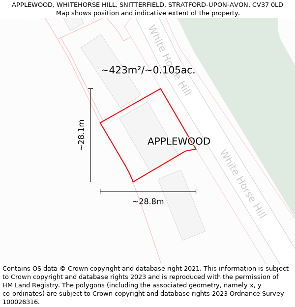 APPLEWOOD, WHITEHORSE HILL, SNITTERFIELD, STRATFORD-UPON-AVON, CV37 0LD: Plot and title map