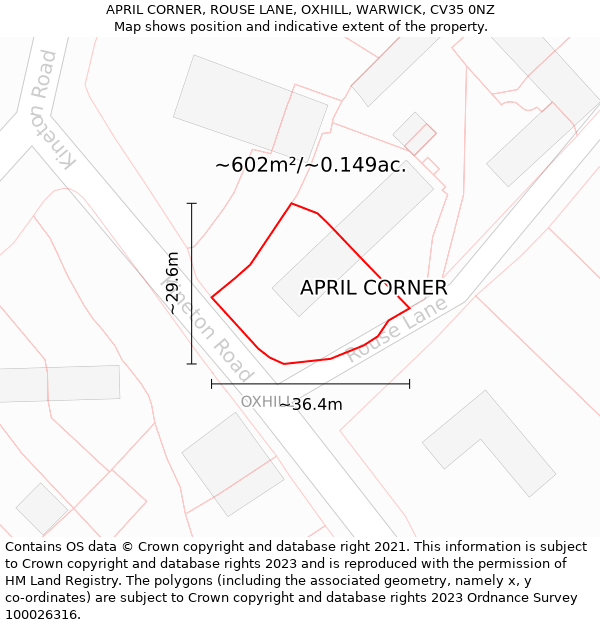 APRIL CORNER, ROUSE LANE, OXHILL, WARWICK, CV35 0NZ: Plot and title map