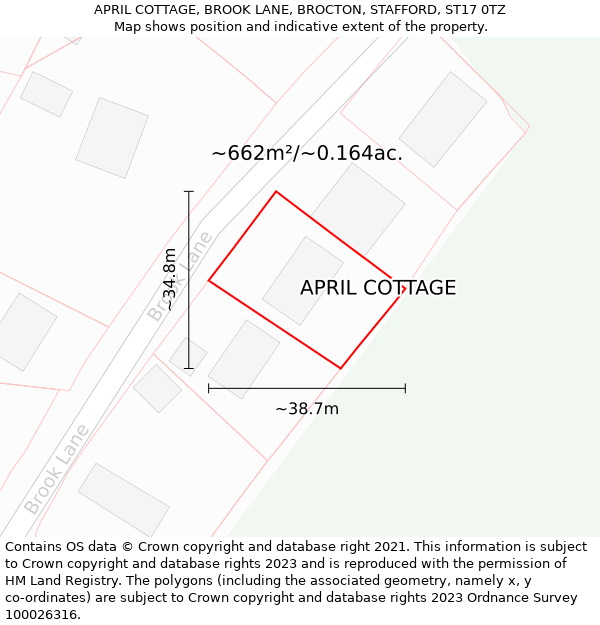 APRIL COTTAGE, BROOK LANE, BROCTON, STAFFORD, ST17 0TZ: Plot and title map