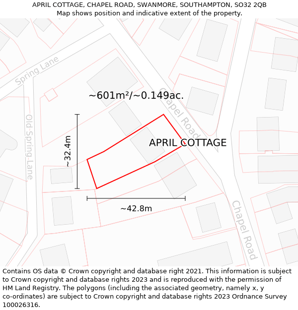 APRIL COTTAGE, CHAPEL ROAD, SWANMORE, SOUTHAMPTON, SO32 2QB: Plot and title map