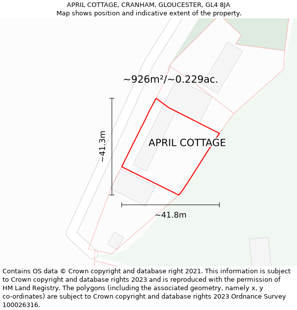 APRIL COTTAGE, CRANHAM, GLOUCESTER, GL4 8JA: Plot and title map