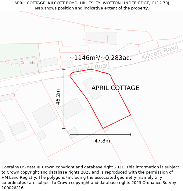 APRIL COTTAGE, KILCOTT ROAD, HILLESLEY, WOTTON-UNDER-EDGE, GL12 7RJ: Plot and title map