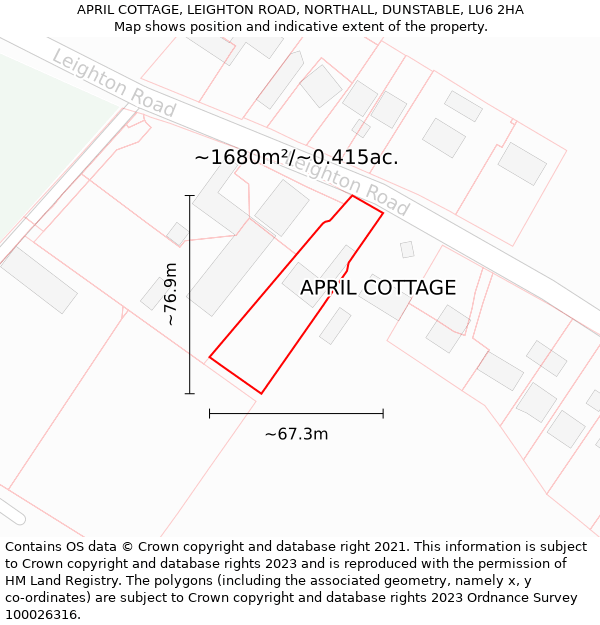 APRIL COTTAGE, LEIGHTON ROAD, NORTHALL, DUNSTABLE, LU6 2HA: Plot and title map