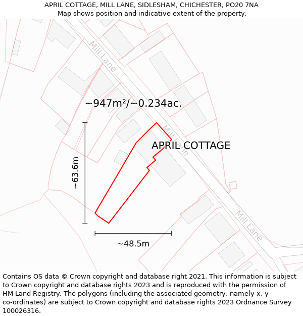 APRIL COTTAGE, MILL LANE, SIDLESHAM, CHICHESTER, PO20 7NA: Plot and title map