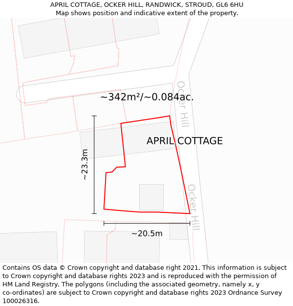 APRIL COTTAGE, OCKER HILL, RANDWICK, STROUD, GL6 6HU: Plot and title map