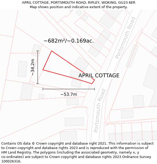 APRIL COTTAGE, PORTSMOUTH ROAD, RIPLEY, WOKING, GU23 6ER: Plot and title map