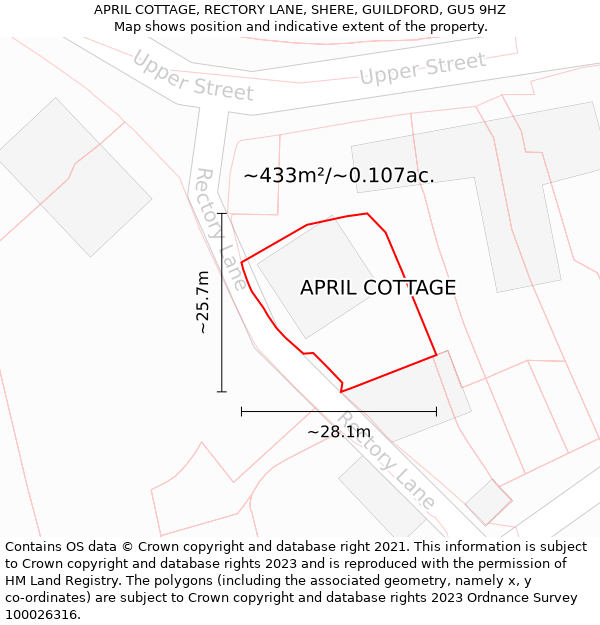 APRIL COTTAGE, RECTORY LANE, SHERE, GUILDFORD, GU5 9HZ: Plot and title map