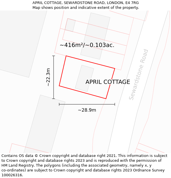 APRIL COTTAGE, SEWARDSTONE ROAD, LONDON, E4 7RG: Plot and title map