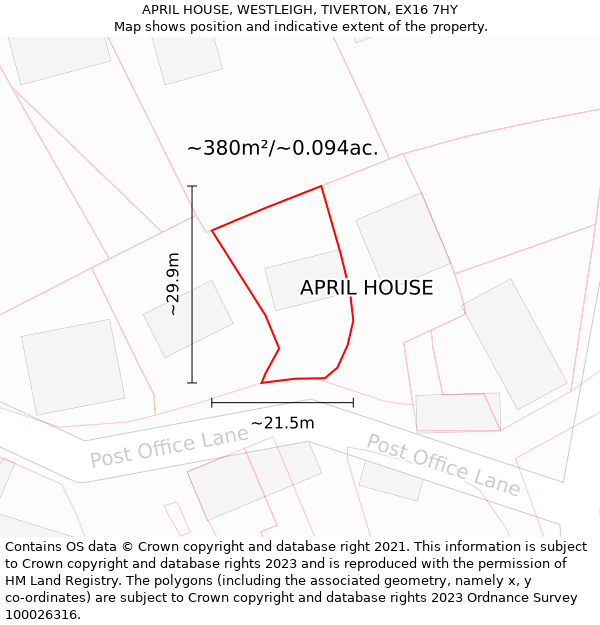 APRIL HOUSE, WESTLEIGH, TIVERTON, EX16 7HY: Plot and title map