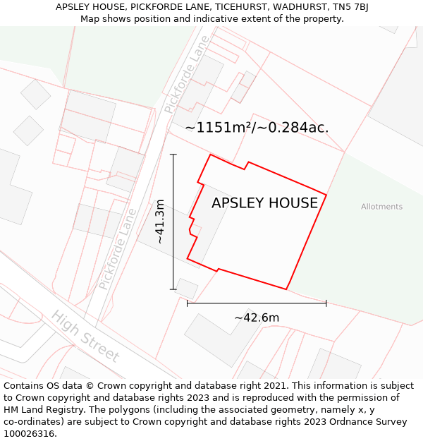 APSLEY HOUSE, PICKFORDE LANE, TICEHURST, WADHURST, TN5 7BJ: Plot and title map